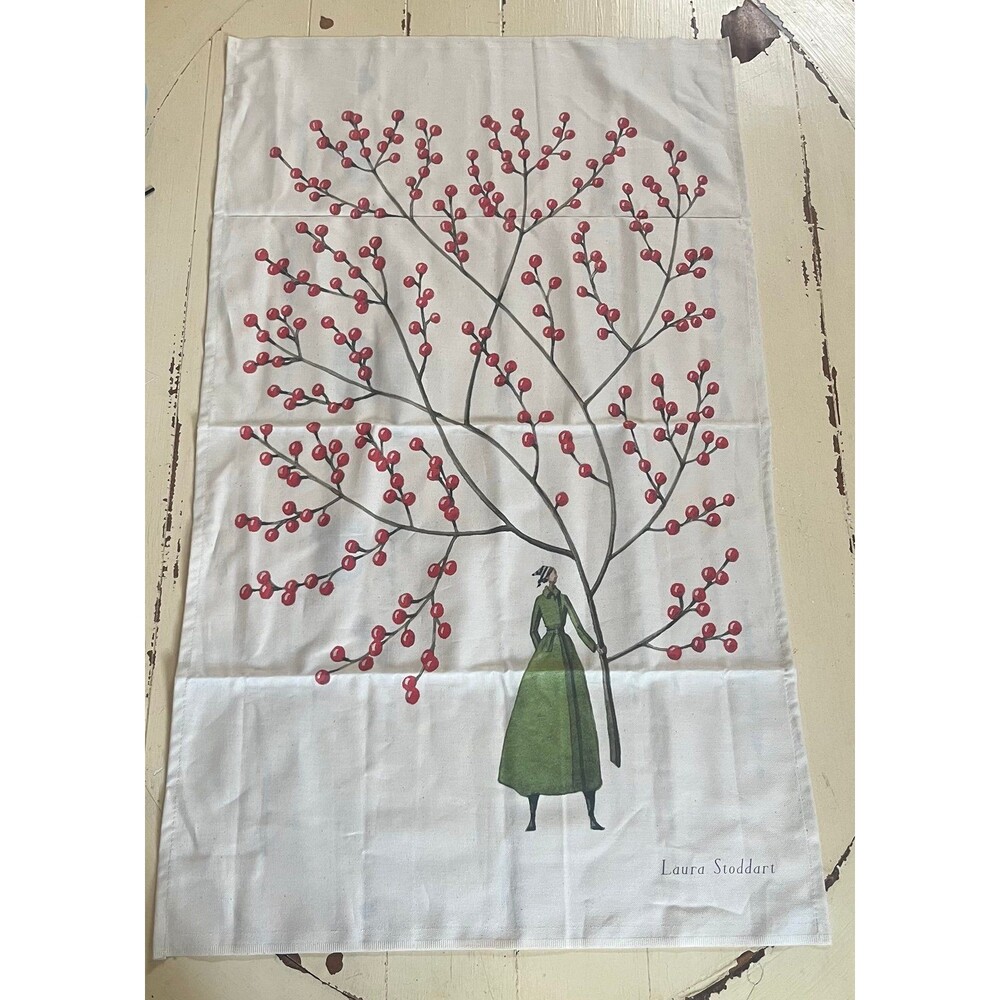 Laura Stoddart Christmas Red Berries Kitchen Tea Towel
